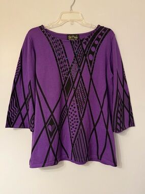 Bob Mackie Purple and Black Geometric Scoop Neck Top